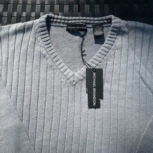 Men's Lt Heather Gray V-Neck Ribbed Sweater - Large